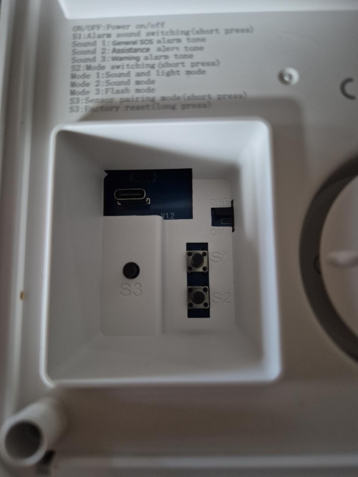 Close-up of S1 S2 S3 and on off switch